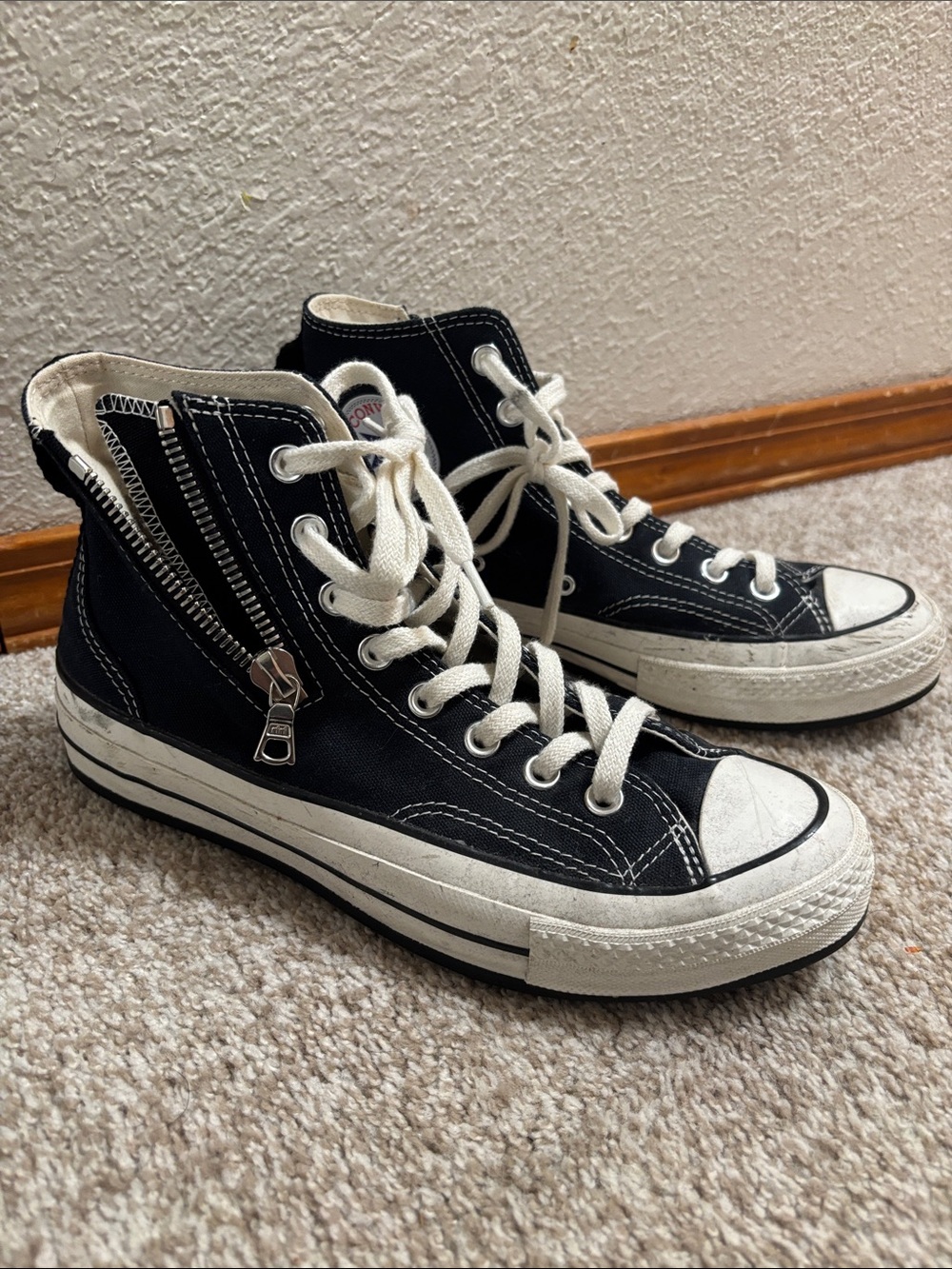 Rare! Black High-Top Converse Chuck Taylor 1970s Riri with Side Zipper